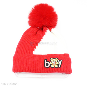 Factory price kids winter pompom hat toddler boys beanie cap