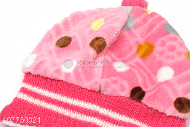 Low price cartoon animal kids winter acrylic knitted earmuff beanie hat