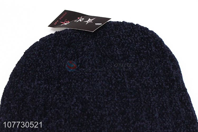 Good quality men winter knitted hat slouchy fleece lined beanie cap