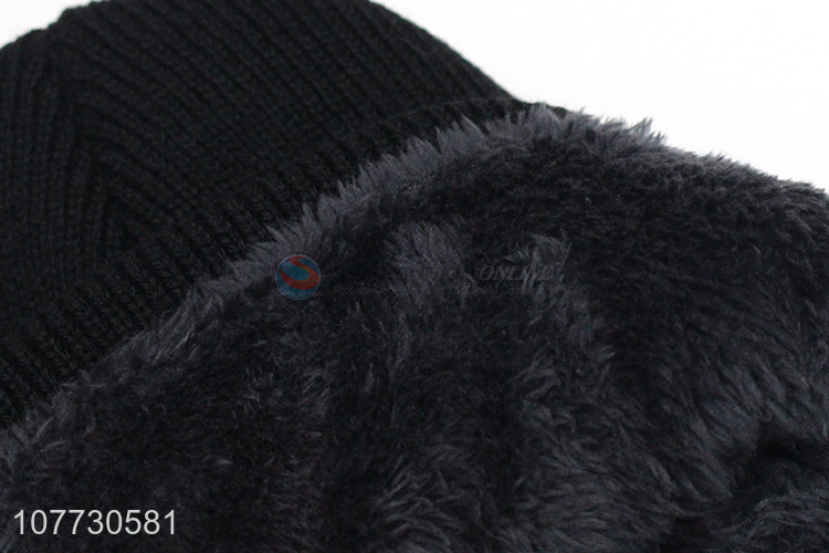 Wholesale men knitted hat winter slouchy fleece lined sport beanie cap