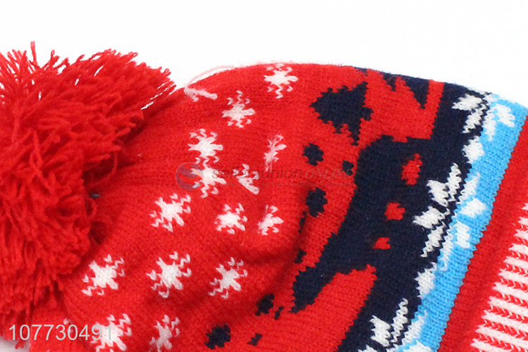 Top seller kids winter pompom hat toddler jacquard beanie cap