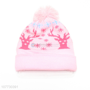 Hot sale children jacquard beanies kids winter hat with pompom