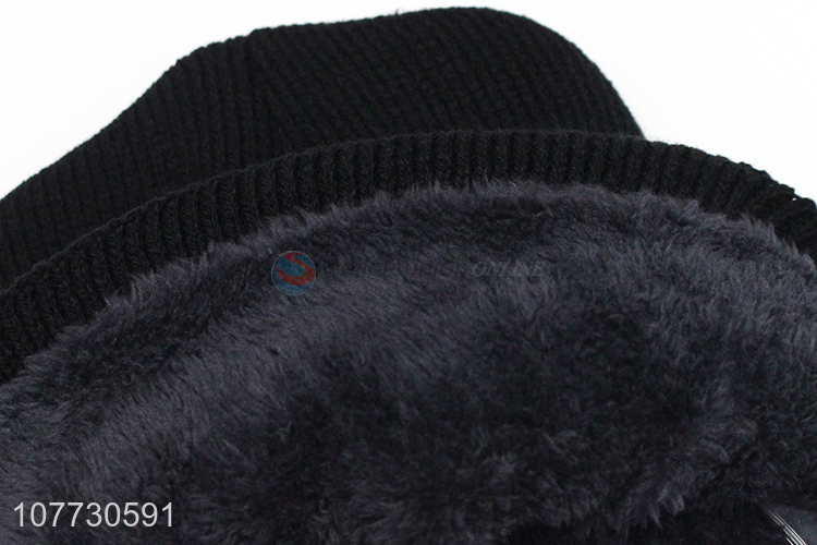 New arrival men winter jacquard knitted beanie hat with fleece lining
