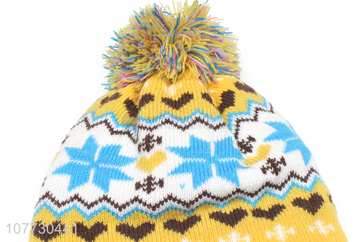 Wholesale winter jacquard beanies children outdoor hat with pompom