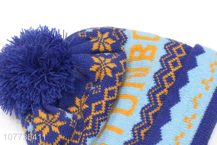 High quality toddler children winter jacquard knitting beanie hat