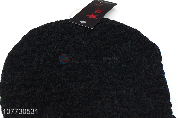 Hot sale men winter warm knitted beanie hat with fleece lining