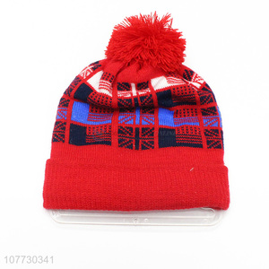 Popular products children jacquard knitted hat winter pompom beanies