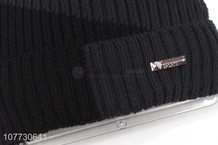 Good sale men winter knitted hat fleece lined sport beanie cap