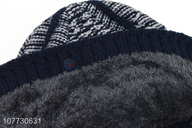 Hot selling men winter cap men fleece lining knittred beanie hat