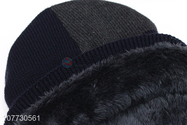 Low price men winter hat fleece lining beanie cap knitting hat