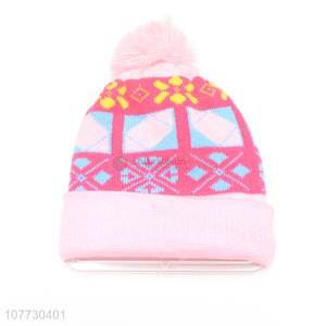 New products kids winter pompom hat toddler jacquard beanie cap