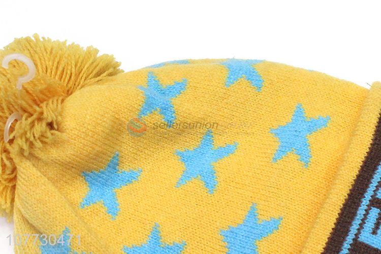 New arrival children winter pompom beanie toddler jacquard cap