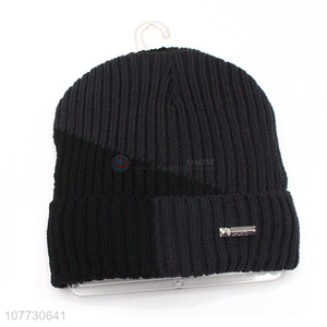 Good sale men winter knitted hat fleece lined sport beanie cap