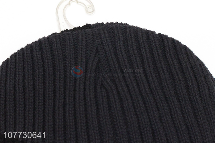 Good sale men winter knitted hat fleece lined sport beanie cap