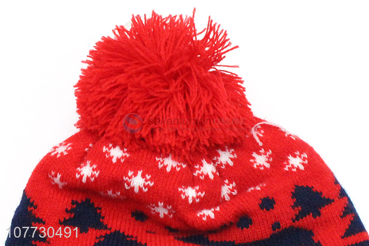 Top seller kids winter pompom hat toddler jacquard beanie cap
