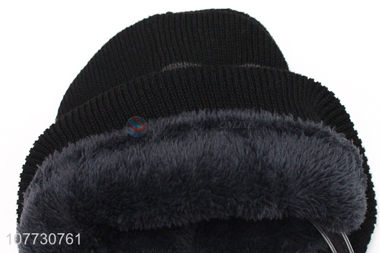 New products men winter striped knitted hat fleece lined beanie cap