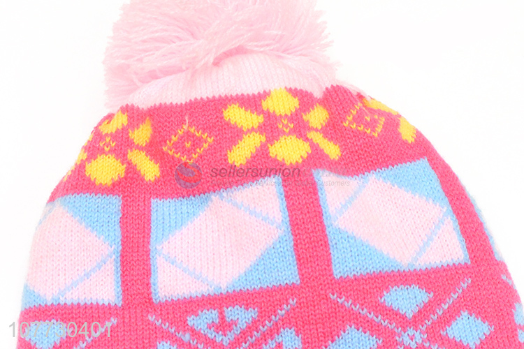 New products kids winter pompom hat toddler jacquard beanie cap