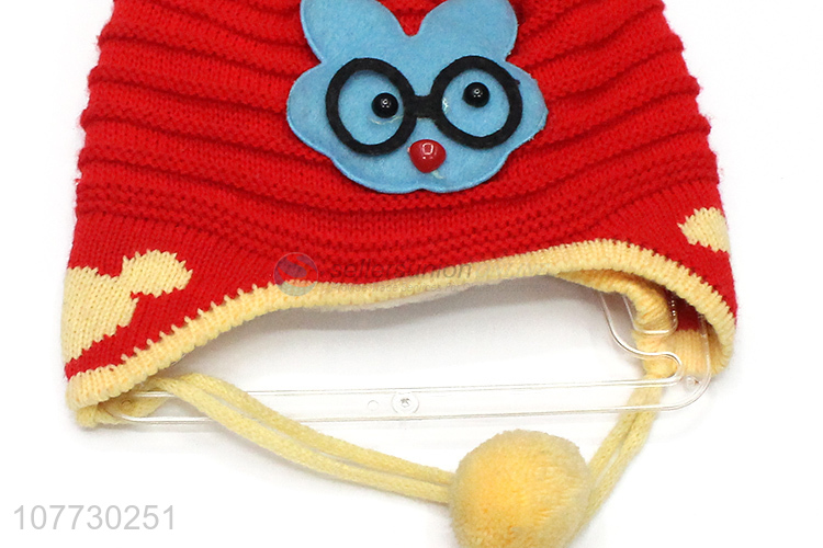 New arrival kids winter acrylic knitted pompom hat with earmuffs