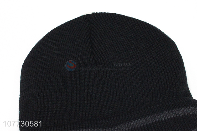 Wholesale men knitted hat winter slouchy fleece lined sport beanie cap