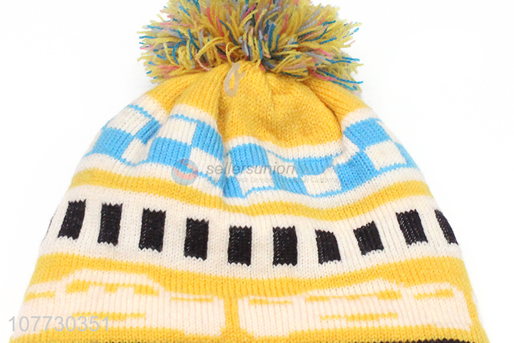 Factory direct sale jacquard beanies children thermal hat with pompom