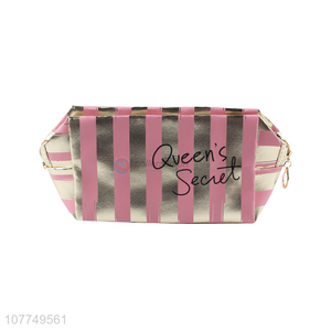 High quality pink stripe fashion portable storage bag cosmetic bag