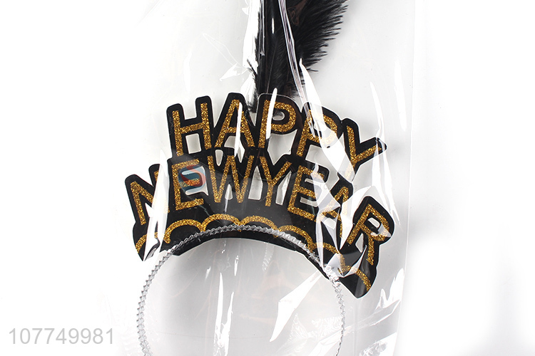 Cheap price happy new year letter headband with feather