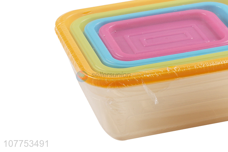 Good Sale 4 Pieces Plastic Preservation Box With Colorful Lids Set
