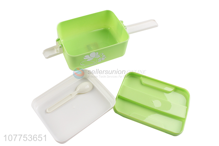 Good Quality Two Layers Rectangle Lunch Box With Plastic Spoon Set