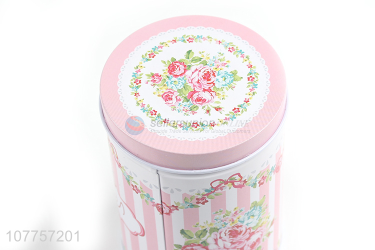 Newest Flower Pattern Cylindrical Tin Box Fashion Tin Can