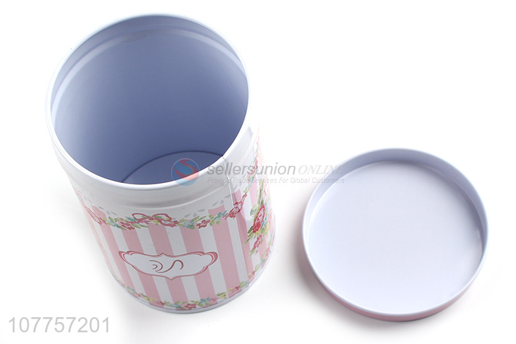 Newest Flower Pattern Cylindrical Tin Box Fashion Tin Can