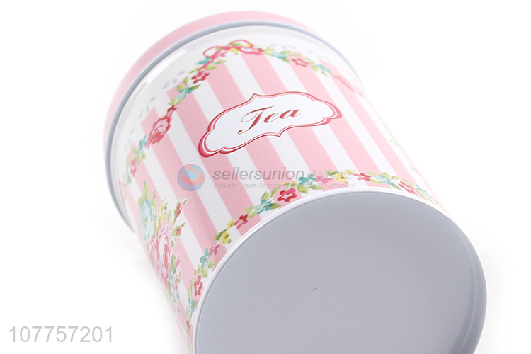 Newest Flower Pattern Cylindrical Tin Box Fashion Tin Can