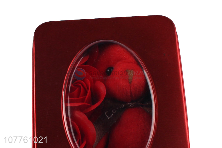 Creative Candy Gift Box Rectangular Window Soap Flower Bear Tinplate Box