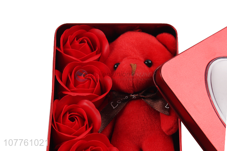 Creative Candy Gift Box Rectangular Window Soap Flower Bear Tinplate Box