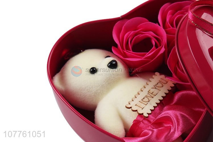 Wholesale multicolor gift box wedding love ribbon soap flower tinplate box