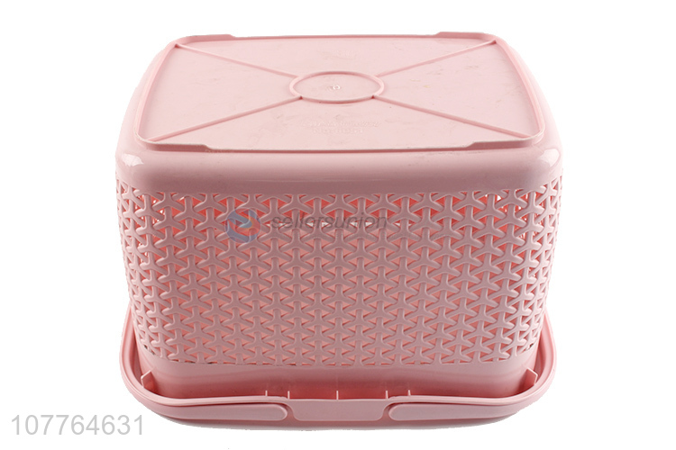 New arrival hollow plastic storage basket with handle and lid