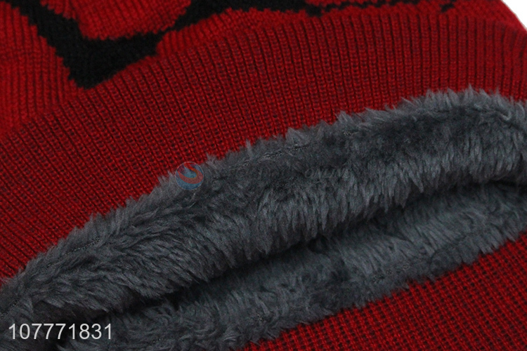 Wholesale red plus velvet knitted hat men's outdoor sports cap pullover cap