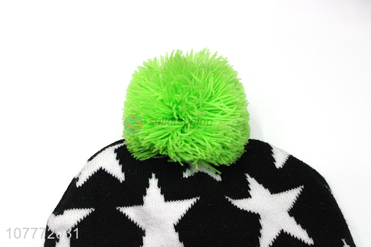 European and American style fluorescent green cold-proof fur ball warm hat