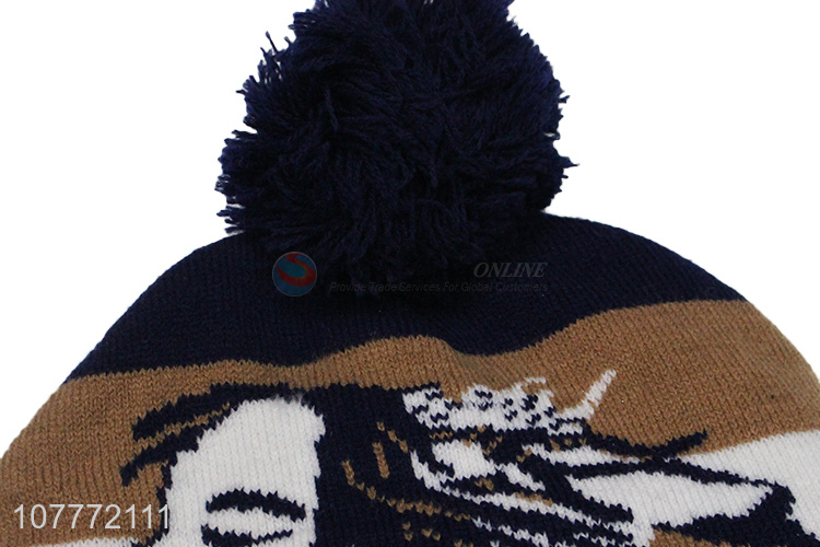 Retro classic ear protection knitted hat fur ball warm hat