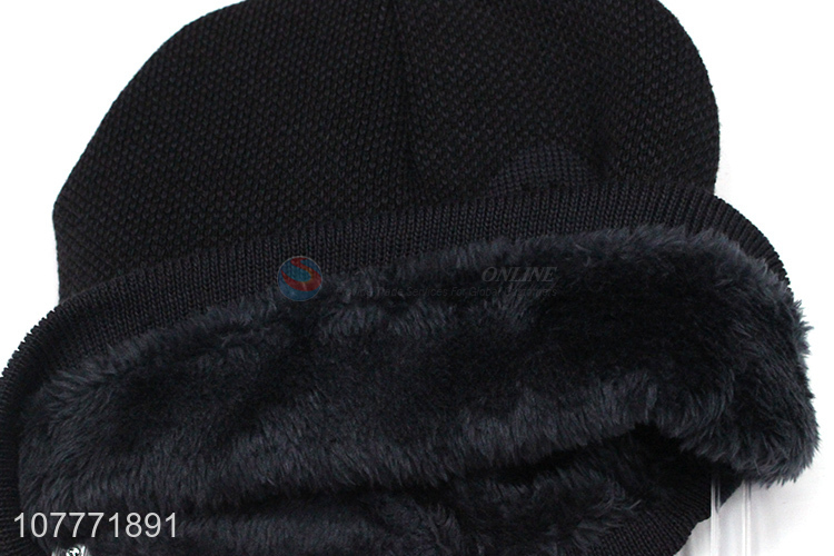 Wholesale velvet windproof sports winter embroidery knitted hat