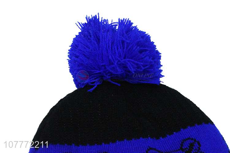 Fashion style blue winter knitted hat warm outdoor sports cap for men