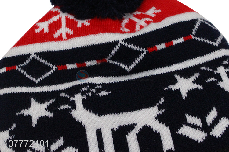 Wholesale christmas wool ball warm hat short knitted hat