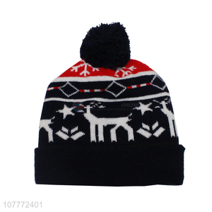 Wholesale christmas wool ball warm hat short knitted hat