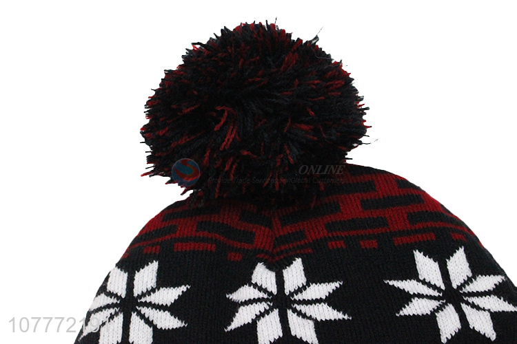Wholesale black wool ball warm hat casual sports knitted hat