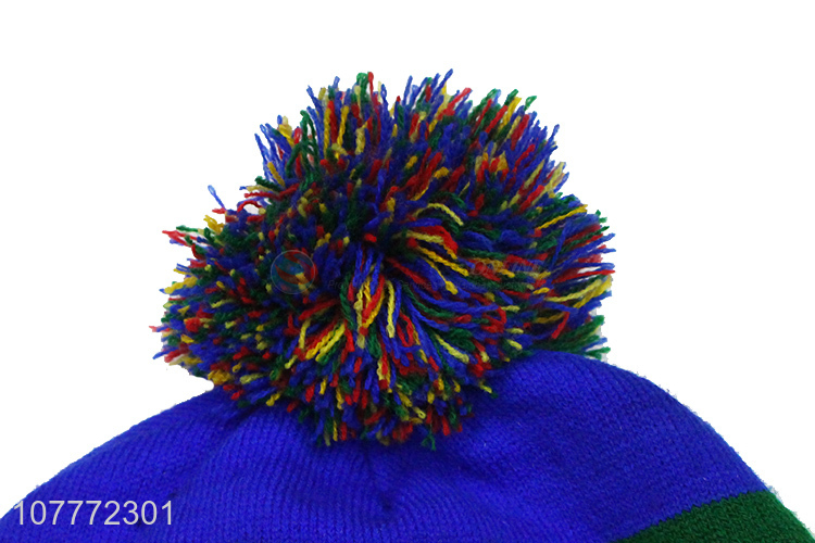 Hot sale plush winter sports melon fur hat and fur ball warm hat