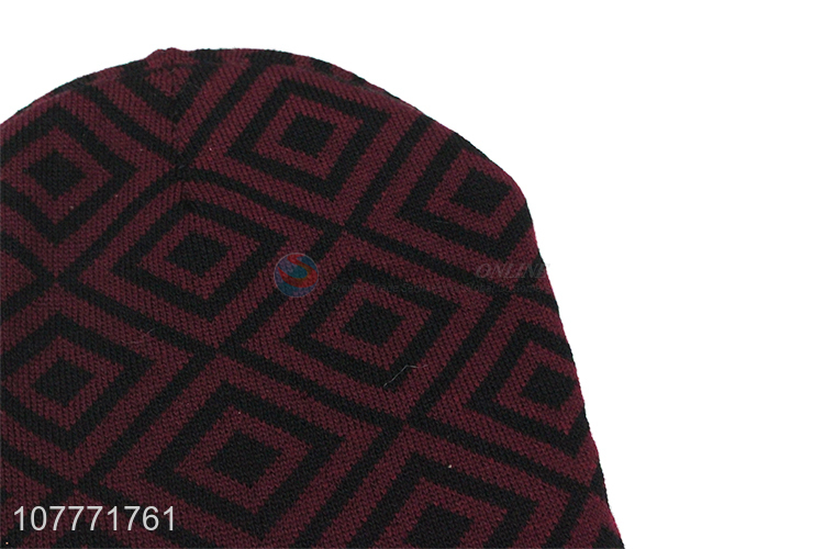 New style sports hat geometric pattern winter warm knitted hat
