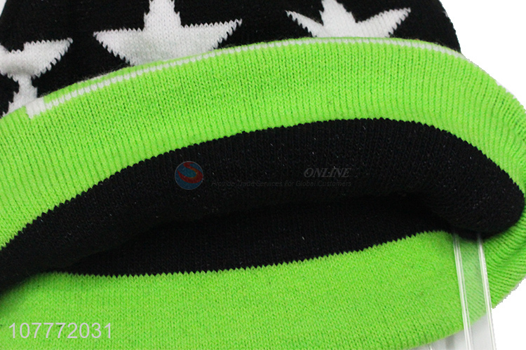 European and American style fluorescent green cold-proof fur ball warm hat