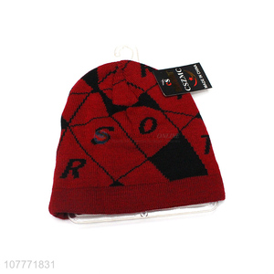 Wholesale red plus velvet knitted hat men's outdoor sports cap pullover cap