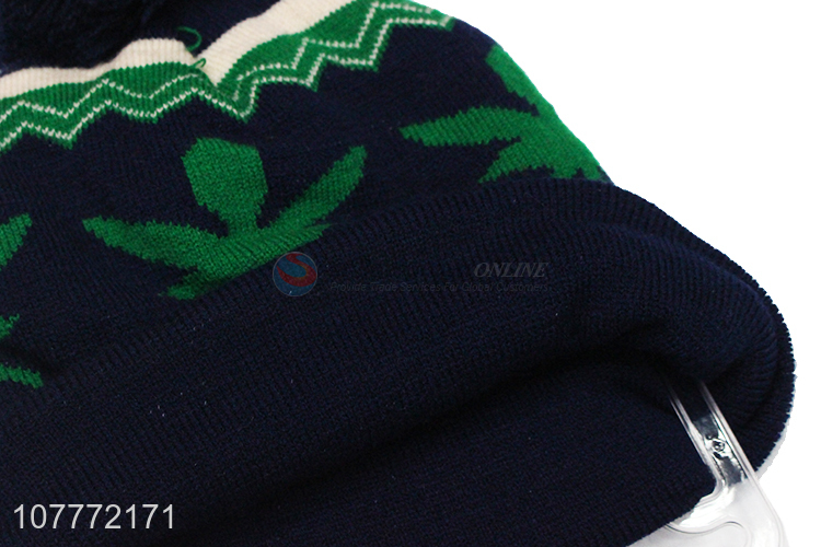 Creative green outdoor leisure knitted hat warm woolen hat