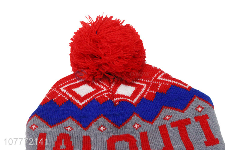 Wholesale men warm adult fur ball knitted hat windproof cap