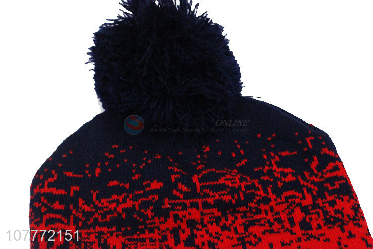 Good quality red windproof knitted hat fur ball warm hat for men